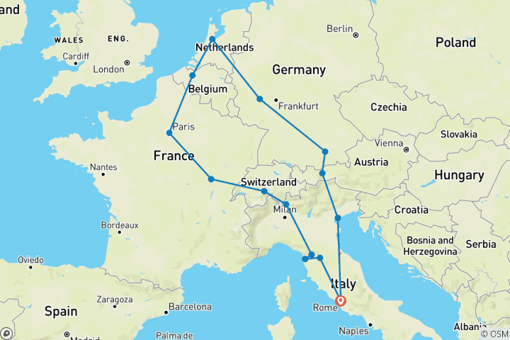 Kaart van Hoogtepunten van Europa – 10 dagen