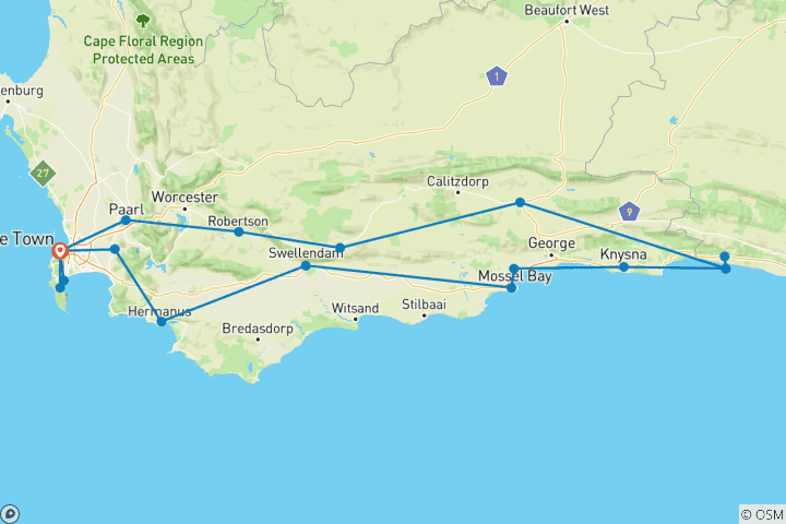 Map of Cape Town & Garden Route Explorer - 9 days