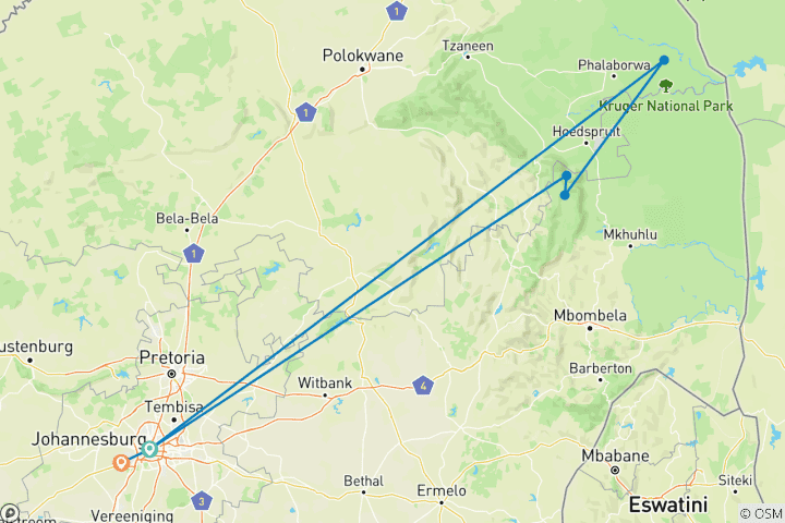 Map of Kruger Safari & Panorama Route Explorer - 6 days