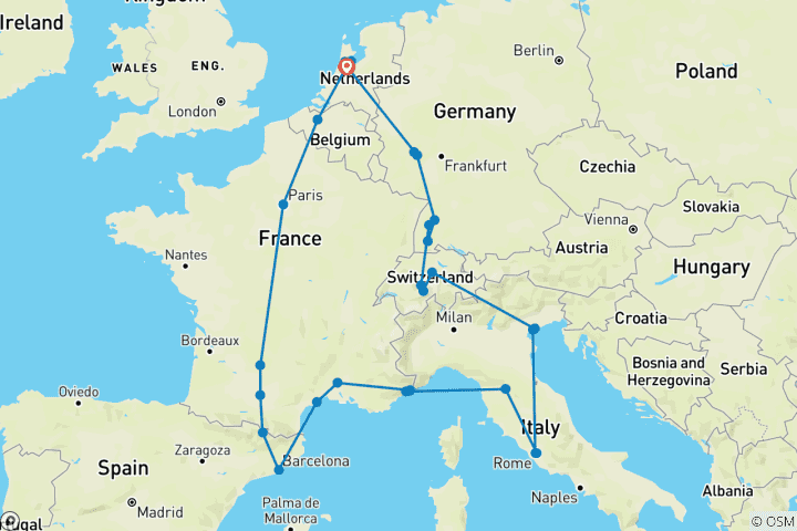 Kaart van European Explorer - 18 dagen
