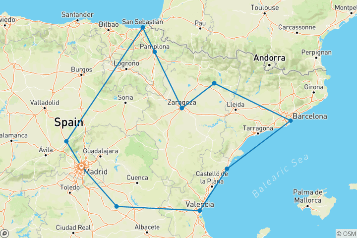 Karte von Spanien-Schnuppertour 7 Tage