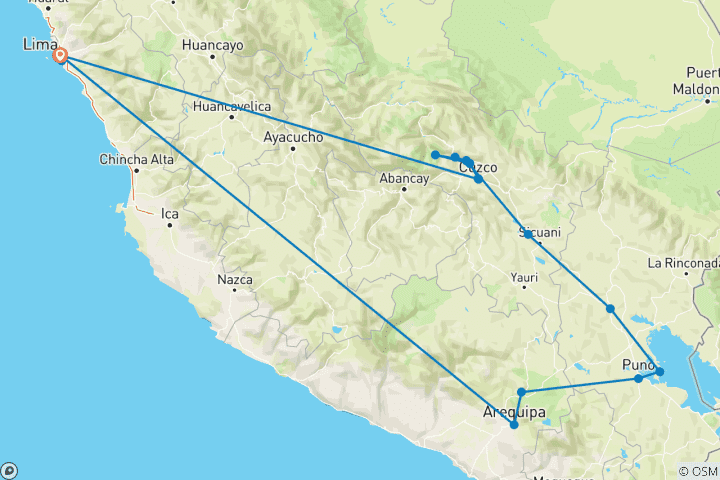 Kaart van Reis door het heilige Peru - 11 dagen