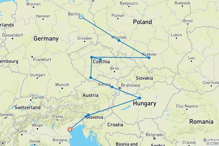 Map of 18 to 35s Real Central Europe (13 destinations)