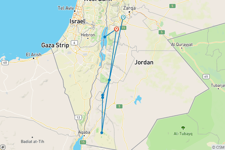 Map of Hiking in Jordan: Petra and Wadi Rum (8 destinations)