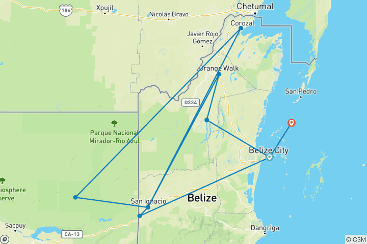 Carte du circuit Le Belize et Tikal (10 destinations)