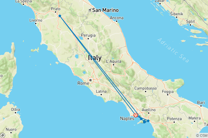 Map of 9 Days of Culture, Pizza, and Wine in Campania & Tuscany