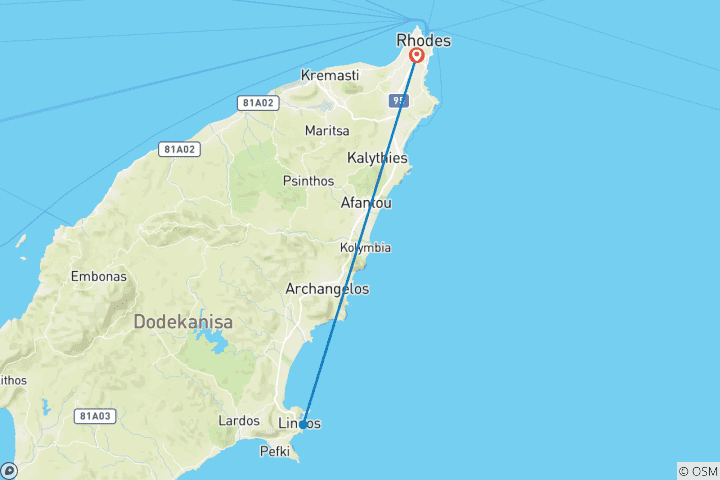 Carte du circuit La mythique Rhodes – l'île du soleil éternel du dieu Hélios