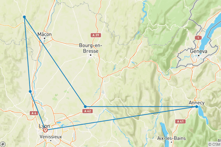 Map of Rhône Valley: Lyon, Annecy, Burgundy, and the French Countryside