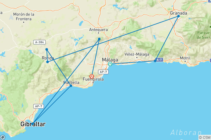 Karte von Andalusien - Gibraltar, Granada und die Natur Südspaniens
