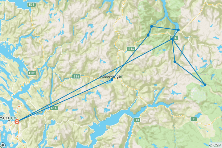 Carte du circuit La Norvège active : à vélo, à pied, en kayak et en rafting