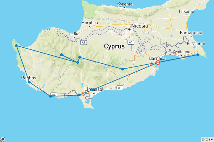 Carte du circuit L'île de la déesse Aphrodite - Road trip à Chypre