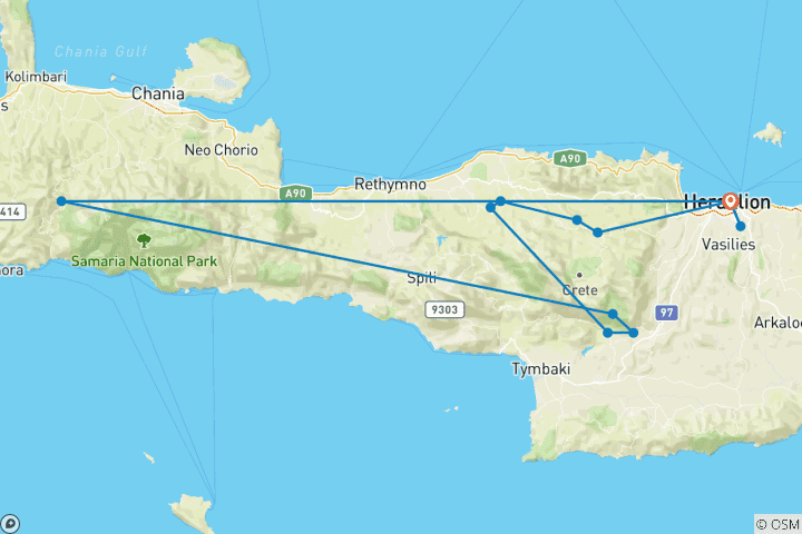 Map of Walk in the Footsteps of Zeus on Mount Psiloritis, Crete!