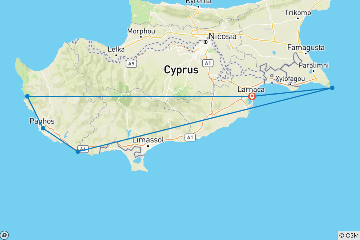Map of The Most Beautiful Places in Southern Cyprus