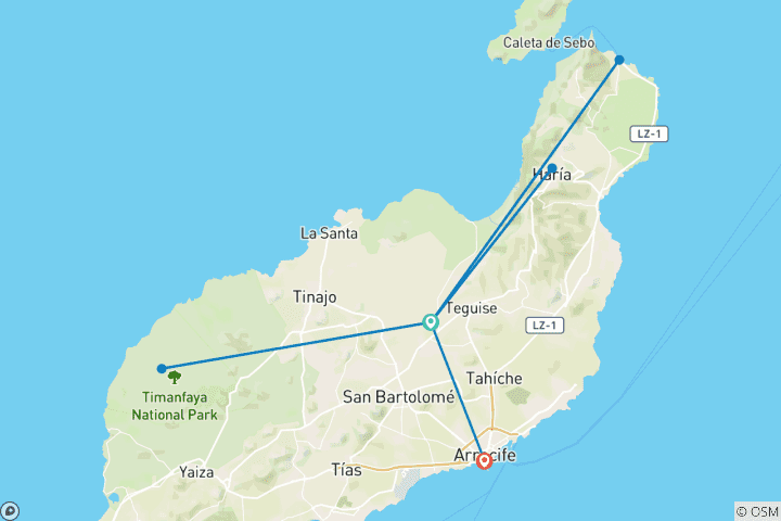 Carte du circuit Lanzarote : entre volcans et océan