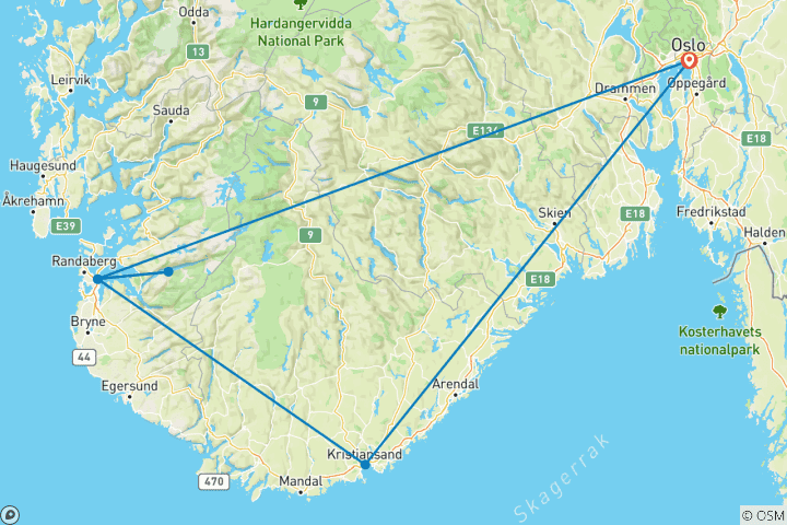 Carte du circuit Le sud de la Norvège en tout confort – entre fjords et villes