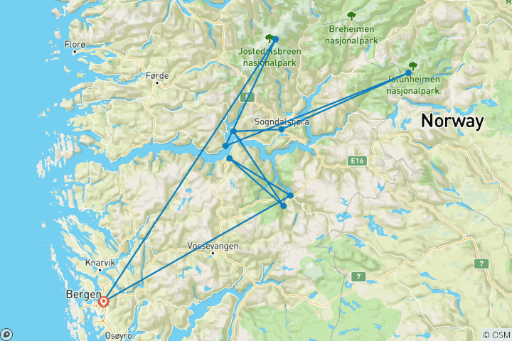 Carte du circuit 🌄Norvège : road trip autour du Sognefjord