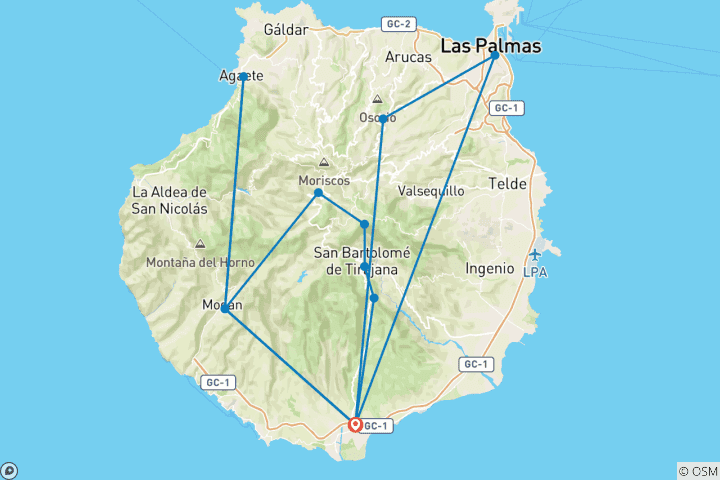 Carte du circuit La Grande Canarie, des montagnes à l'océan