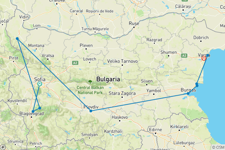 Carte du circuit La Bulgarie à travers tous les sens : des montagnes à la mer Noire