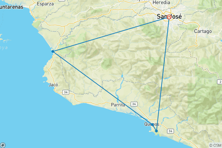 Carte du circuit ⭐Ouest du Costa Rica – entre la jungle et l'océan