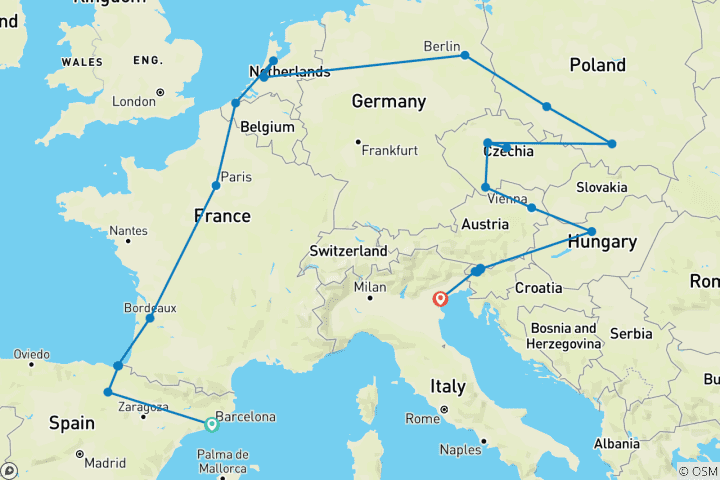 Mapa de De 18 a 35 segundos: De España a Italia en directo