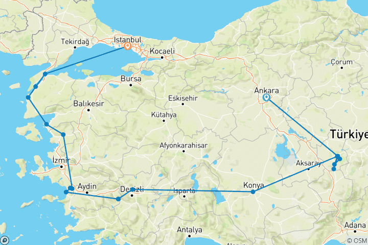 Karte von Große Türkei Rundreise