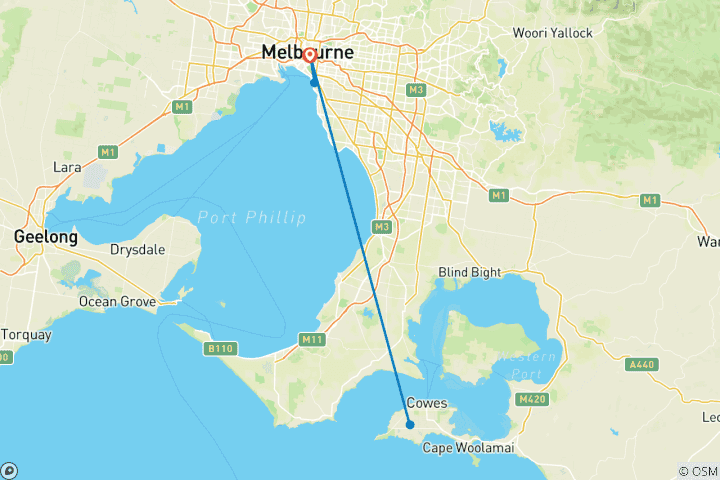 Karte von Die Höhepunkte von Melbourne 5 Tage