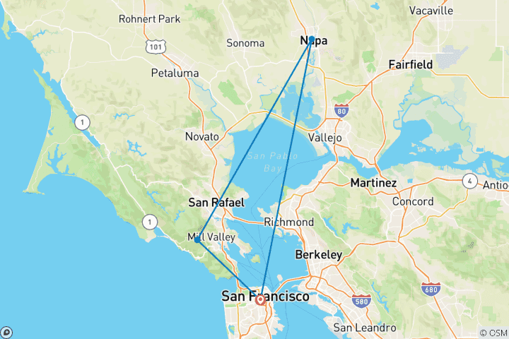 Carte du circuit Dégustations, visites et découvertes : 4 jours à San Francisco et dans la Napa Valley