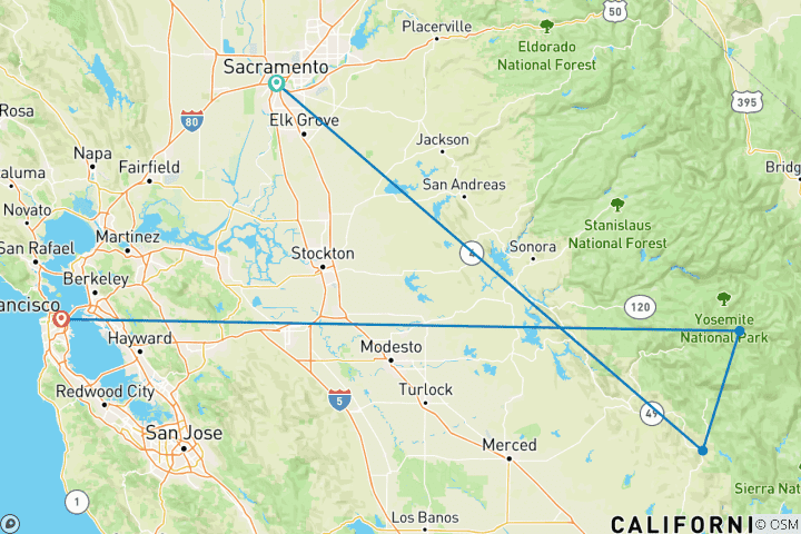 Carte du circuit Aventure à Yosemite : road trip de 4 jours