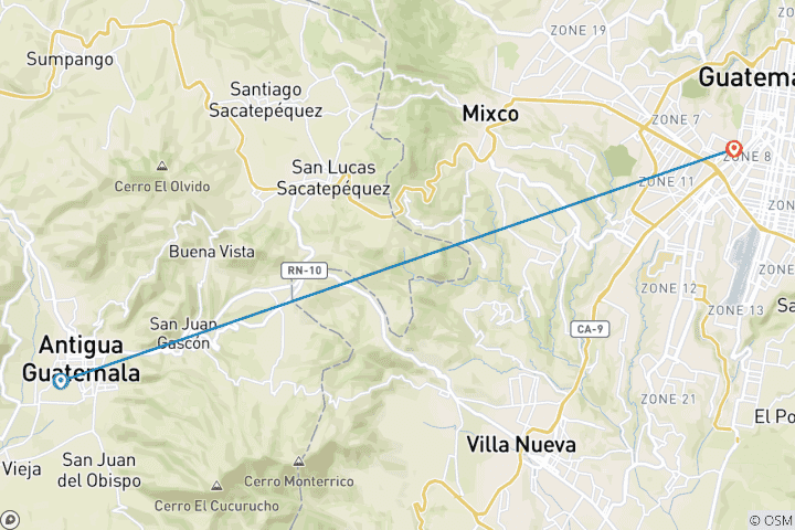 Map of Adventure in UNESCO Antigua Guatemala