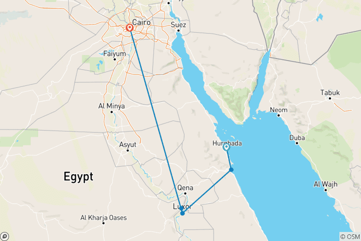 Carte du circuit Aventure en Égypte : plongez dans la mer Rouge et découvrez la culture antique !