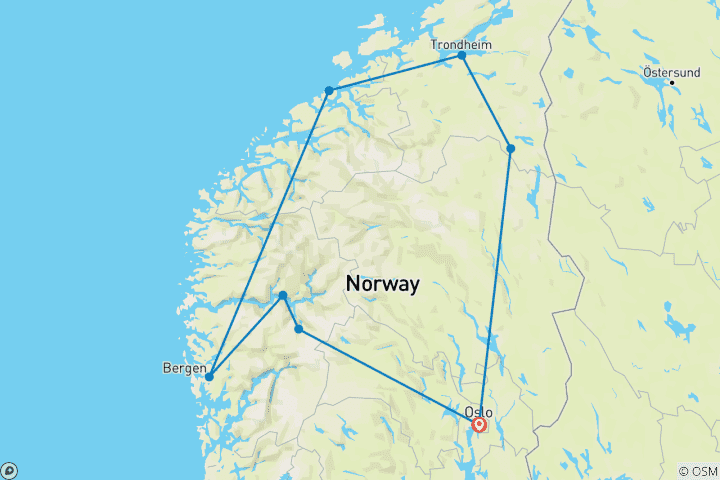 Karte von Norwegen: Fjorde mit Hurtigruten Kreuzfahrt
