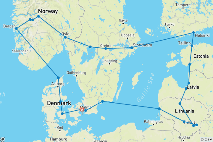 Kaart van Ontdekkingstocht door Scandinavië en de Baltische staten – 21 dagen