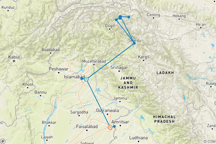 Carte du circuit Expédition au Pakistan (d'Islamabad à Lahore, 18 destinations)