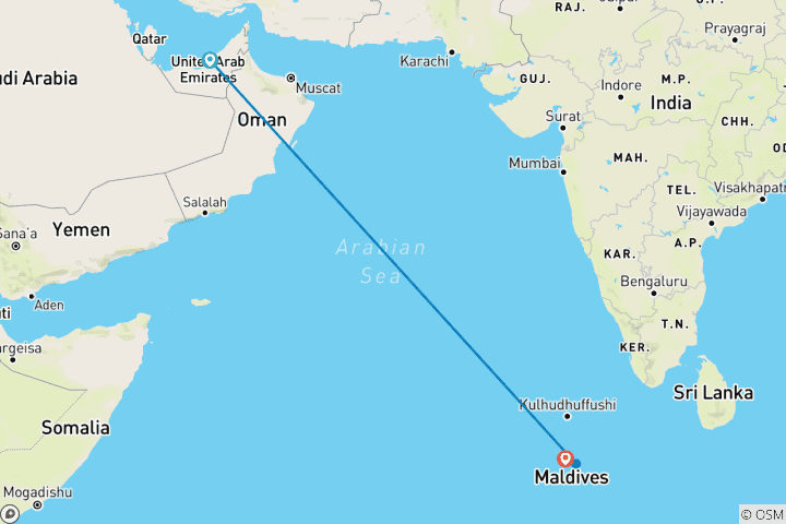 Carte du circuit Les vraies Maldives : voyage sur l'île de Thoddoo, où vivent les habitants + escale à Abu Dhabi