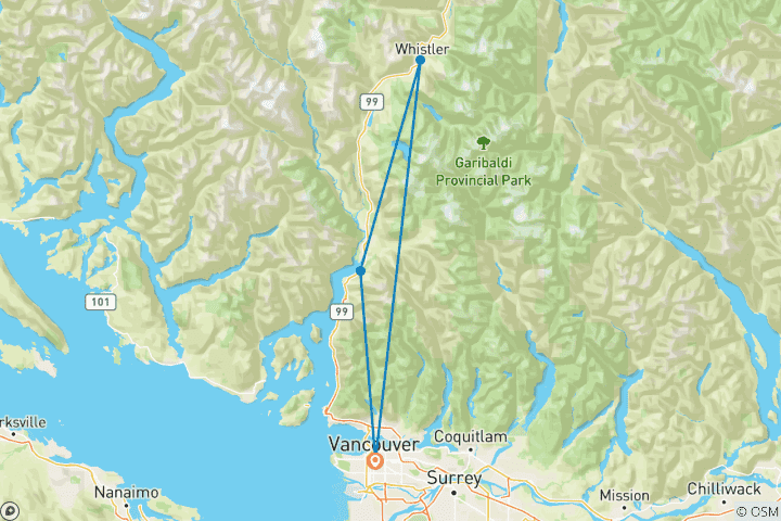 Carte du circuit À la découverte du Canada : l'expérience Vancouver et Whistler