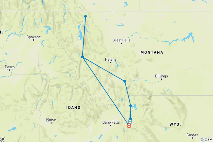 Karte von Traumhafter Roadtrip durch die Wildnis von Wyoming und Montana