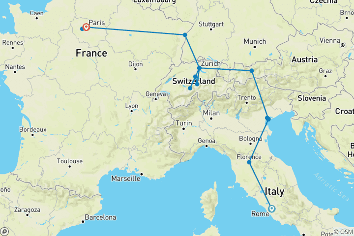 Carte du circuit Des moments inoubliables (17 destinations)