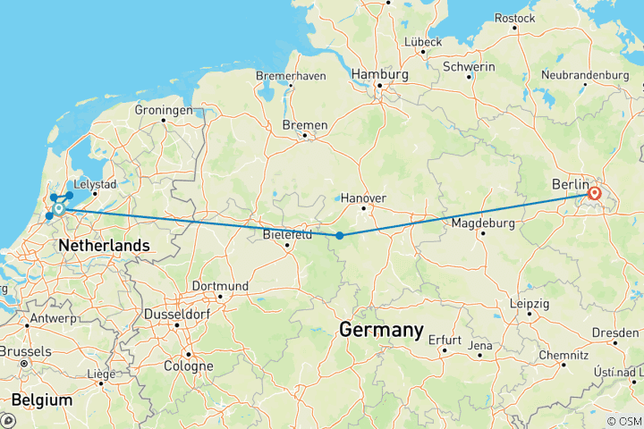 Kaart van Amsterdam en Berlijn (7 bestemmingen)