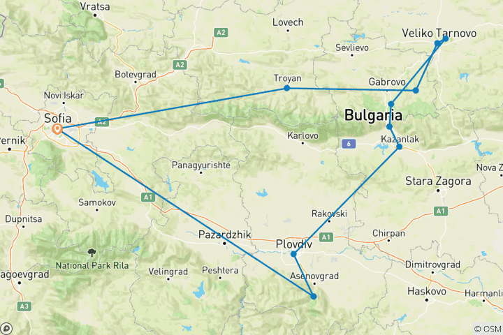 Karte von Das bulgarische Dreieck (11 Reiseziele)