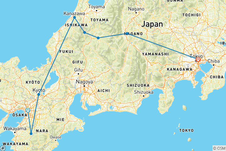 Karte von Das zeitlose und traditionelle Japan (einschließlich Shirakawa-go)