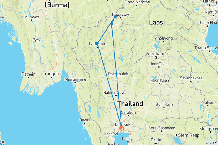 Mapa de Bangkok y el Triángulo Dorado - Fin del viaje en Bangkok