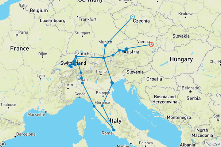 Carte du circuit Europe centrale (y compris Interlaken)