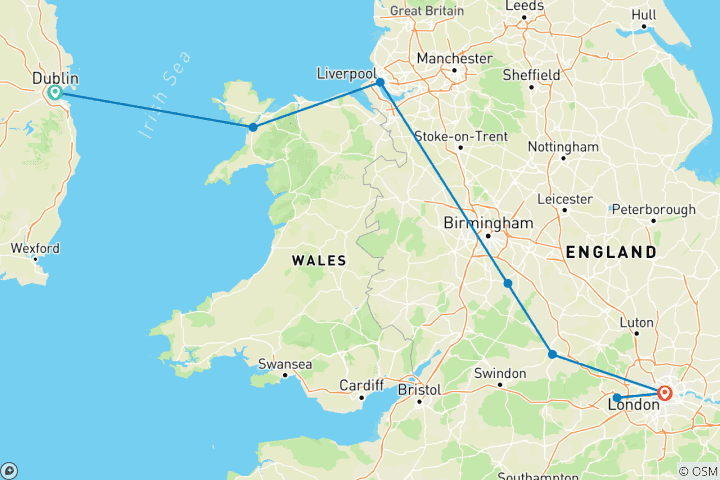 Karte von Vereinigten Königreich und Dublin Entdeckungsreise (8 Destinationen)