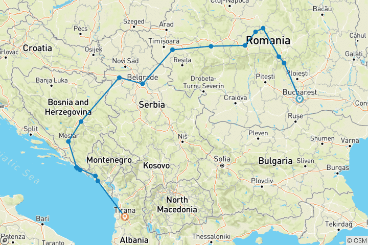 Karte von Balkan-Route (19 Reiseziele)