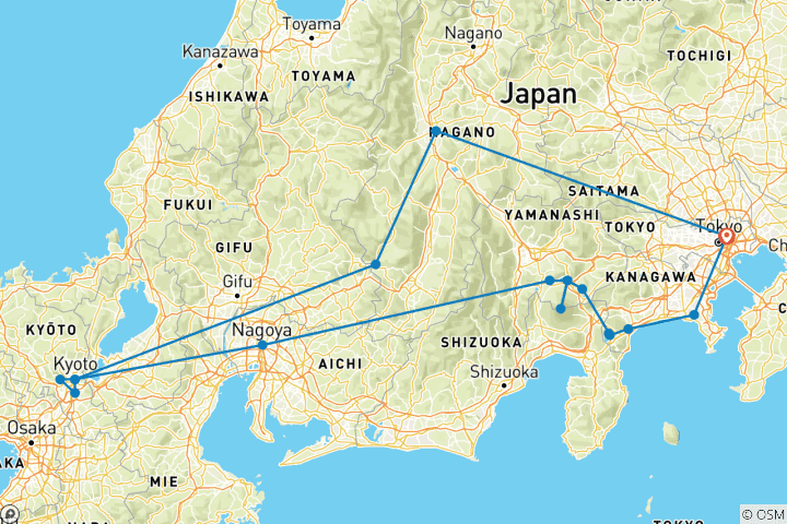 Kaart van Hoeken van Japan met de berg Fuji