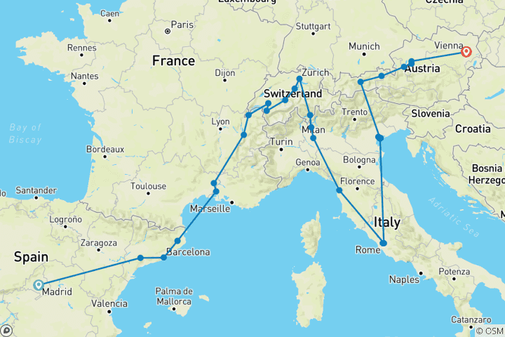 Carte du circuit Un itinéraire fantastique (33 destinations)
