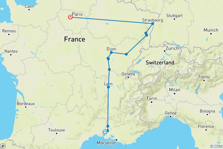Kaart van Côte d'Azur, Bourgondië & de Elzas