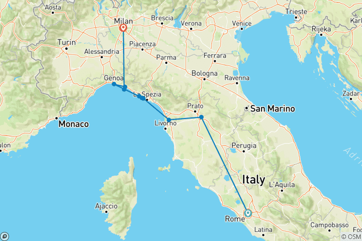 Carte du circuit Découvrez l'Italie et Milan (12 destinations)