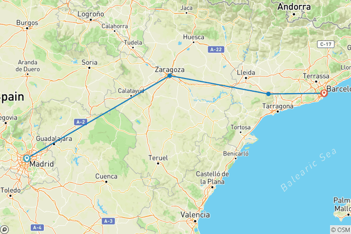 Mapa de Madrid y Barcelona (4 destinos)