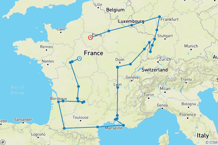 Carte du circuit La France enchantée et la Forêt-Noire (41 destinations)
